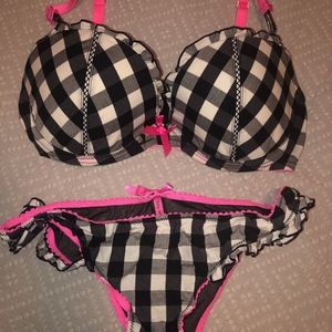 VIctorias Secret Black Checkered Bra and Panty Set